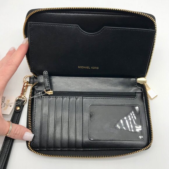 Michael Kors Black Leather Jet Set Large Flat Multifunction Smartphone Wristlet - Picture 12 of 12